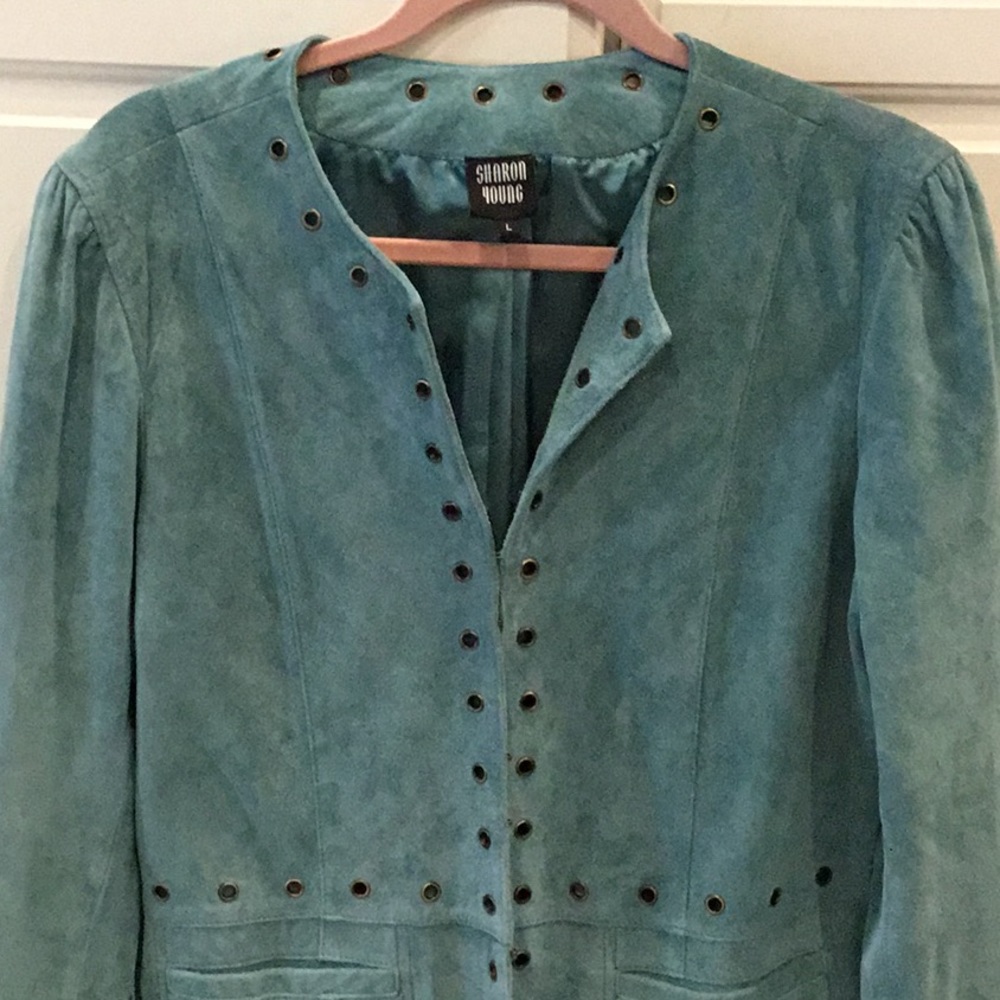 Sharon Young Vintage Blue Suede Boho Jacket - Picture 2 of 8